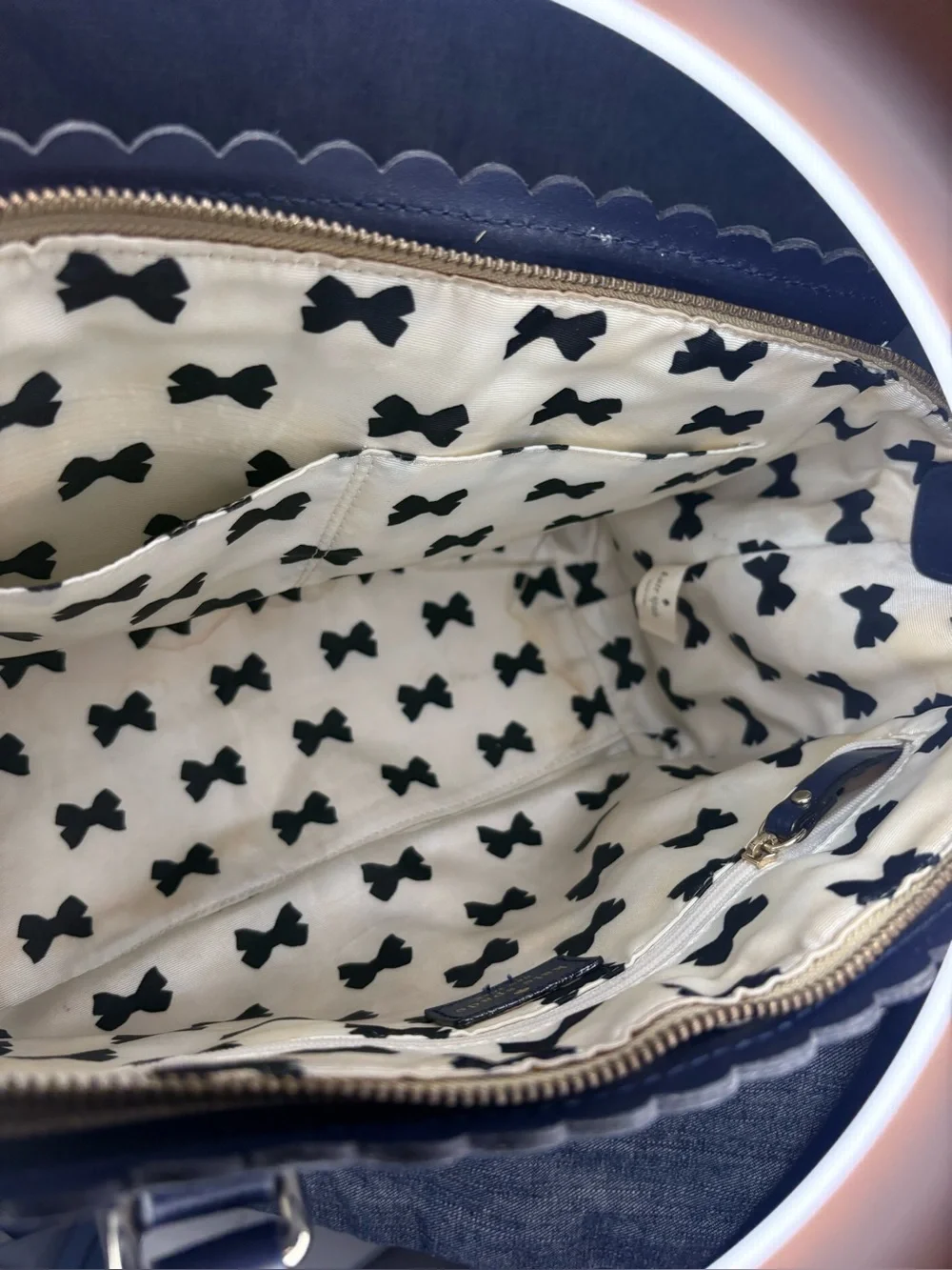 EUC Kate Spade Marguerite Lilac Road Navy Blue Leather/Canvas Shoulder Bag Purse